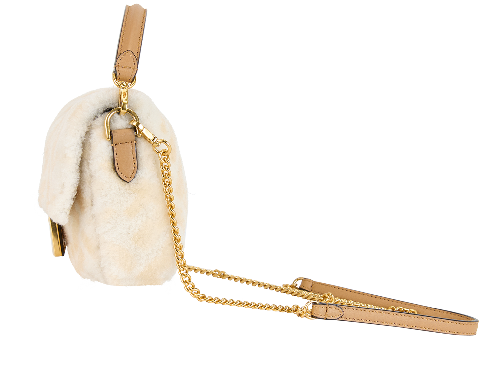 Zucca Mini Baguette Bag, &pound;1,400, Handbags, Cream, Shearling, Bottom view